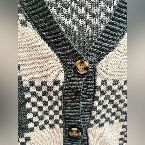 No Boundaries V-Neck Checkered Cardigan Size XXXL Juniors Rib Trim Preppy Green - Picture 4 of 10